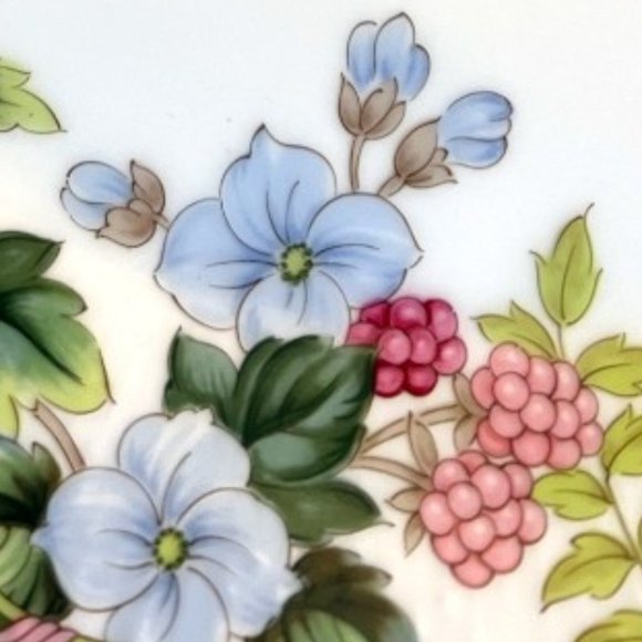 Vtg 1970s ANDREA BY SADEK Cake Plate & Server Porcelain Floral Raspberries - Picture 10 of 15